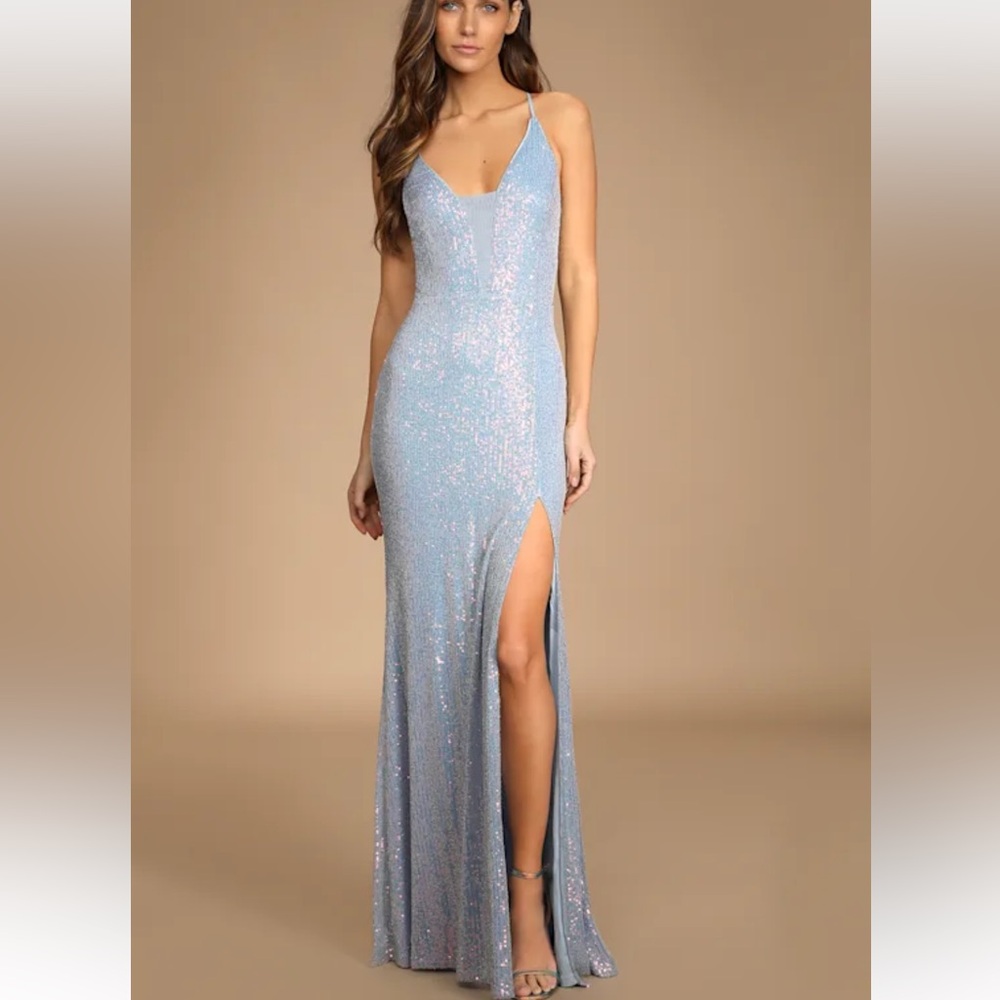 Lulus chic and glam light Blue Sequin dress
NEW WITH TAGS